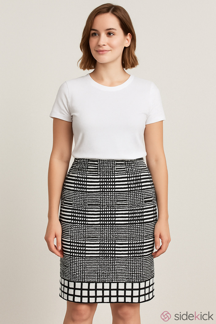 Anne Klein Basket Weave Skirt with 2 Full Side Zippers Size 10 Black and White